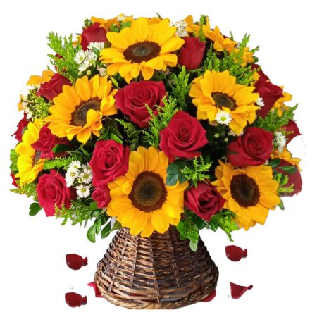 Esfera de rosas y girasoles encendidos