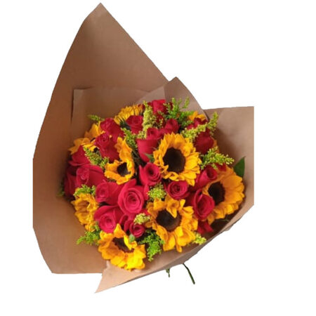 Bouquet de rosas y Girasoles