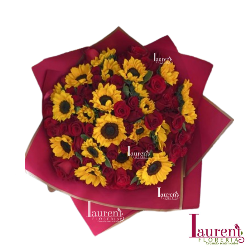 Bouquet de rosas y Girasoles