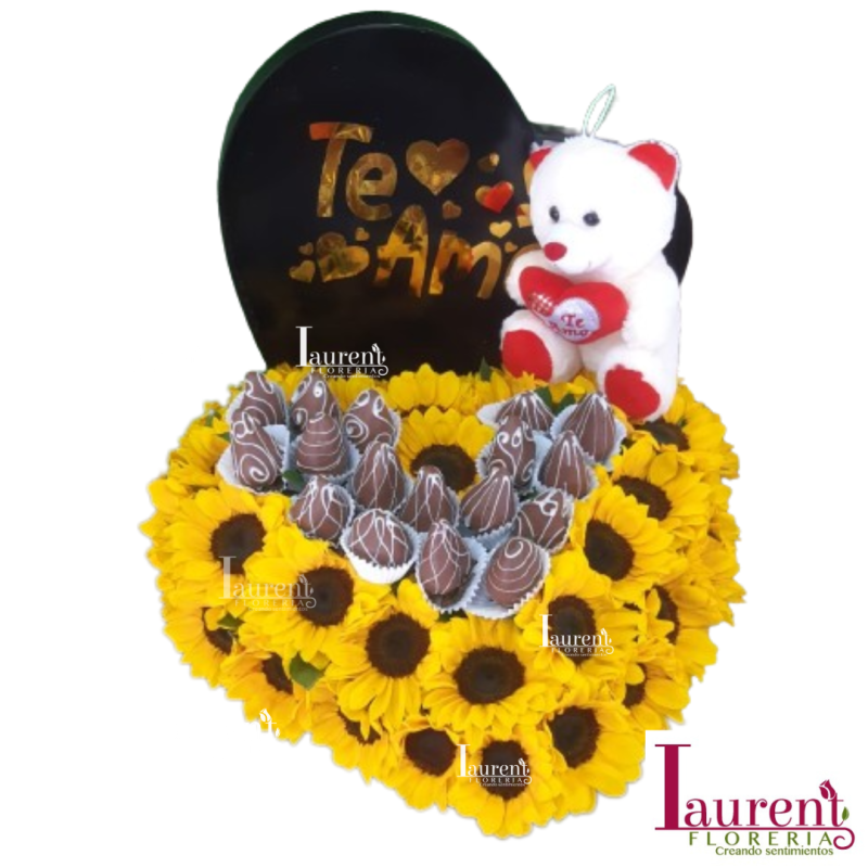 Corazón mágico con fresas chocolatadas